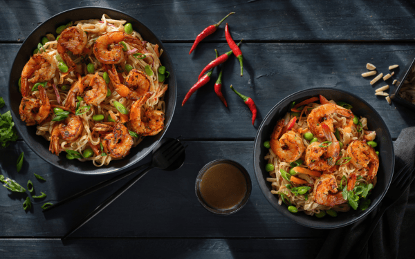 Thai shrimp noodle salads in two bowls