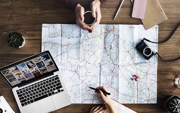 Travel - map, laptop