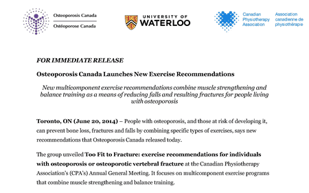 Exercise Recommendations press release
