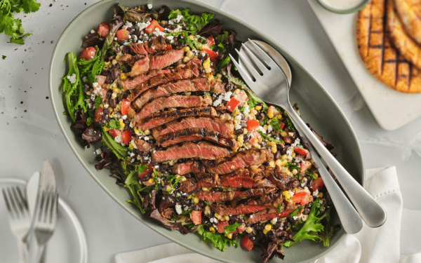 Grilled Steak Salad Plated with Waffles